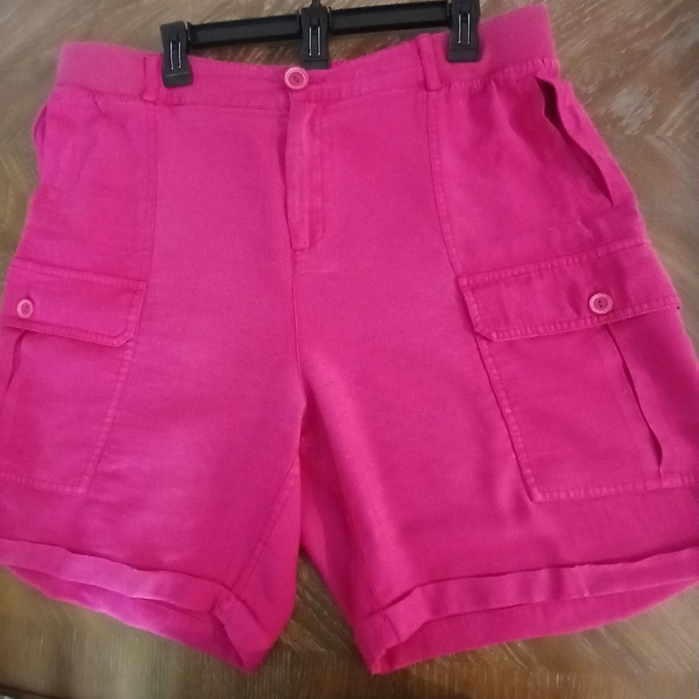 Soft Surroundings  Shorts Lady Sz XL  Magenta Pali Cargo High Rise Elastic Waist